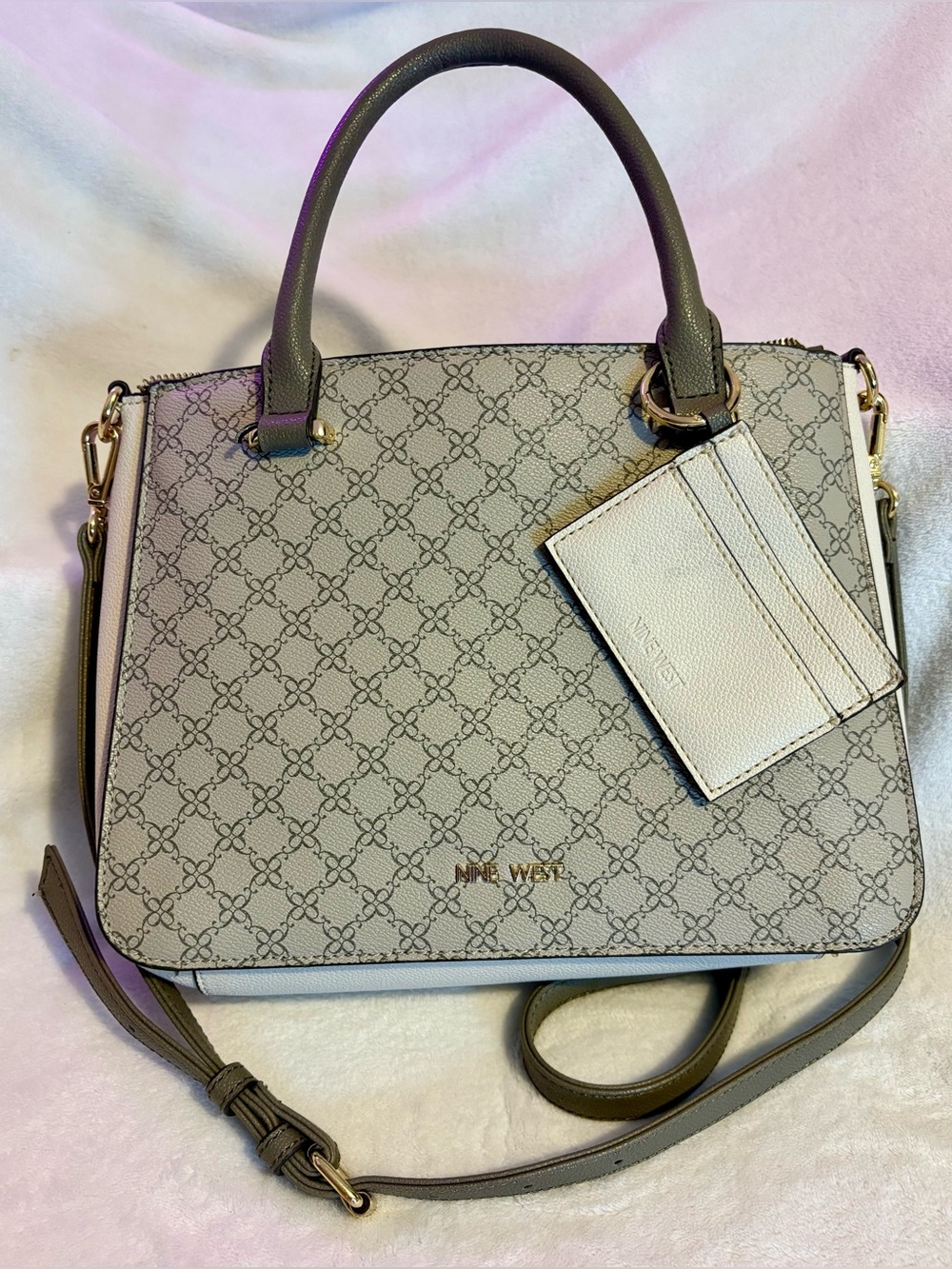 Nine West Lucianne Jet Set Monogram Satchel with Cardholder